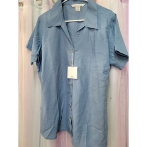 Tri-Mountain Womens 2XL Blue Textured‎ Check Short Sleeve Button Down  NEW 1008